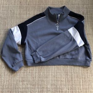 Half zip color block cropped sweatshirt